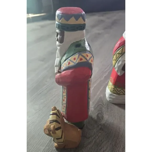 3 Vintage Painted Folk Art Christmas African / Brown Santa Figures Decor 10" - Picture 7 of 16